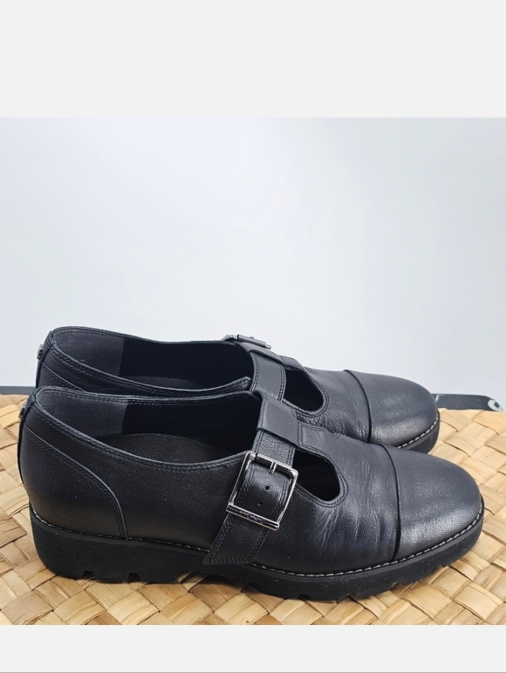 Black Buckle Mary Jane Strap Loafers Vionic Size 9 Wide